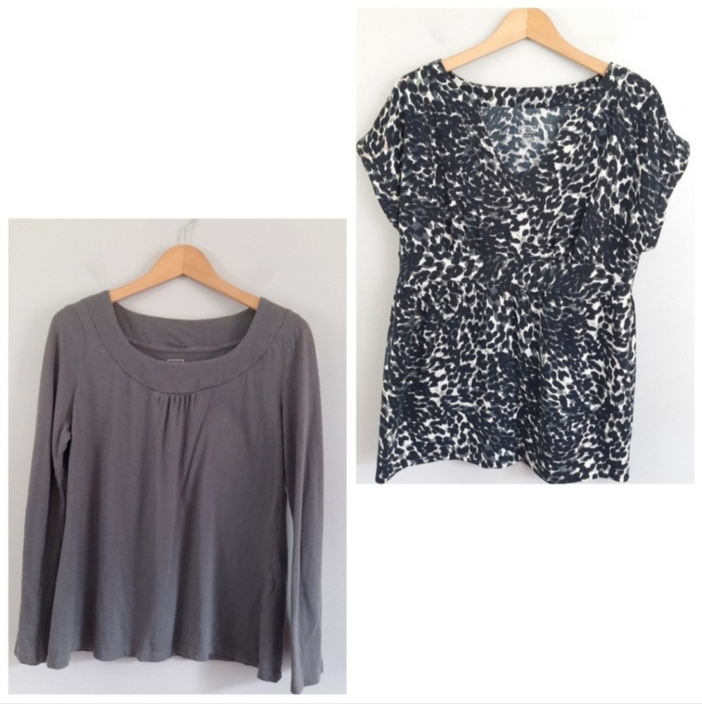 Merona Charcoal Long Sleeve Top & Animal Print Short Sleeve Top Bundle